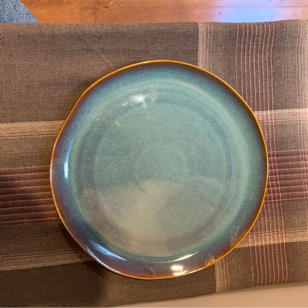 Rustic Teal and Brown Ceramic Dinner Plate
